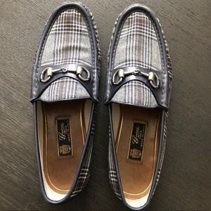 GUCCI Blue Leather Horsebit 1953 Loafer w/ Gingham